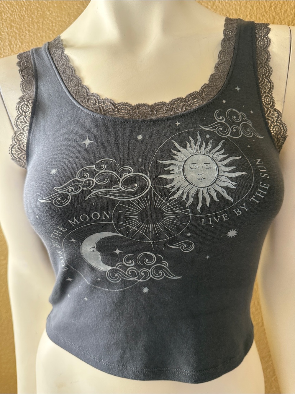 Cold Crush Charcoal Lace-Trim Celestial Tank